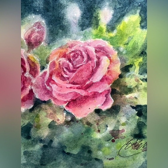 Original Painting Roses Floral Cottage Core watercolor art Wall decor artwork - Picture 2 of 6